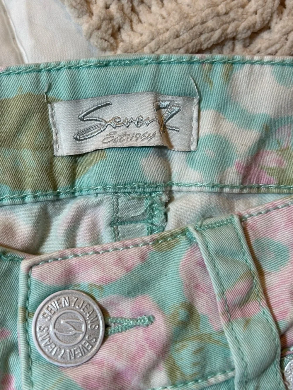 Seven7 Pastel Tie-Dye Crop Jeans - Mint, Pink, Beige - Picture 3 of 8